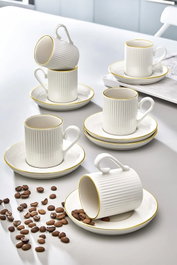 Hermia Juego de Tazas de Café MCH10342 de Porcelana Blanca